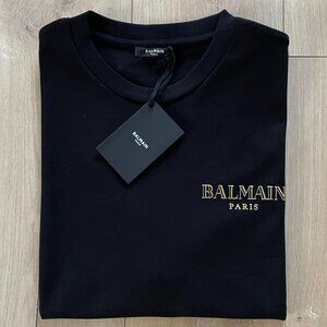 BALMAIN MEN'S BLACK COLOR BASIC COTTON T-SHIRT XLARGE SIZE